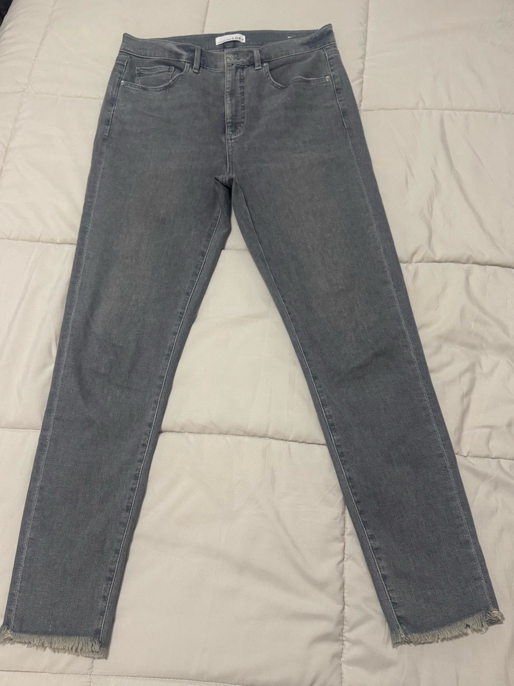 LOFT Charcoal Gray Frayed Hem Ankle Jeans